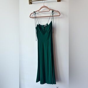 Reformation Emerald Green Smocked Back Midi Dress, Size 4